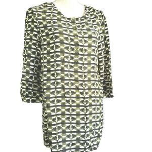Anthropologie Fei 100% Silk Top Size 6 Green Tunic Length 3/4 Sleeve Soft Artsy